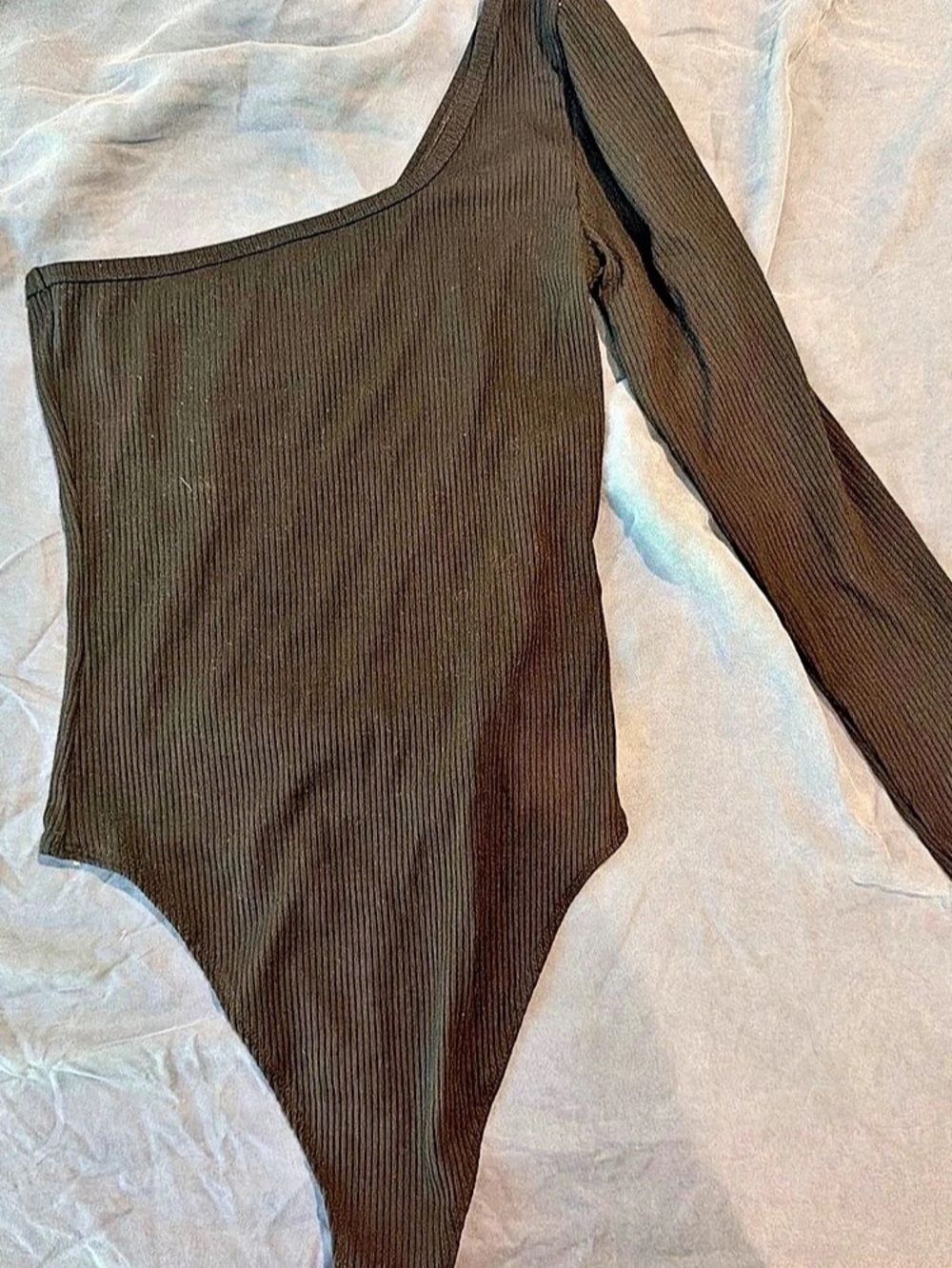 American Eagle Black Ribbed one shoulder Long Sleeve Bodysuit Size Small